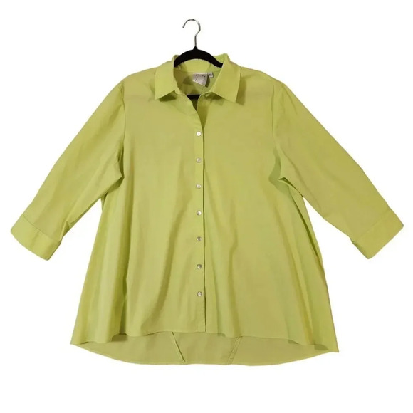 New Finley Light Green Trapeze 3/4 Sleeve Collared Button Down Blouse Si… - Picture 2 of 10